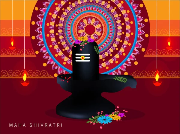 Shivratri テキストおよび礼拝の要素を持つ宗教的な装飾的な背景にシブ陵神社 — ストックベクタ