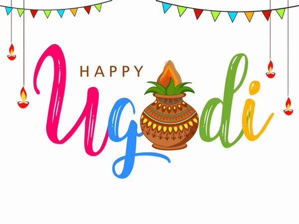 Gelukkig Ugadi Festival Gudi Padwa Vectorillustratie Kleurrijke Decoratieve Festival Frame — Stockvector