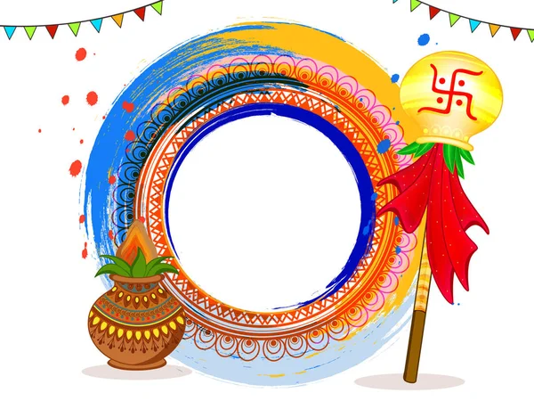 Ilustración Vectorial Gudi Padwa Con Elementos Decorativos Del Festival Con — Vector de stock