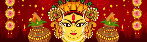 Maa Durga Vagy Devi Durga Gyönyörű Kreatív Arca Durga Puja — Stock Vector