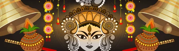 Hermosa Creativa Cara Maa Durga Devi Durga Fondo Colorido Festival — Vector de stock