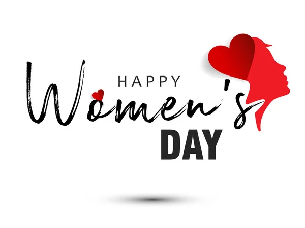 Schöne Glückliche Frauentagskarte Mit Roten Herzen Und Weiblicher Profilsilhouette Auf — Stockvektor