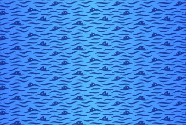 Basit güzel mavi seamless modeli su yüzeyi ve balıklar kafalı