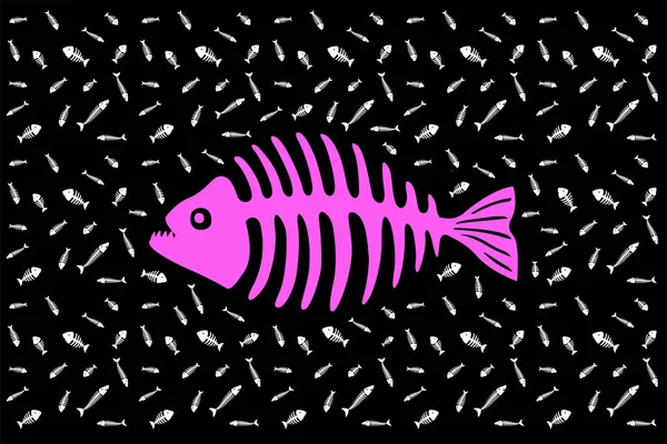 Όμορφο Φόντο Ροζ Σιλουέτα Της Piranha Σκελετού Και Λευκό Μοτίβο — Διανυσματικό Αρχείο