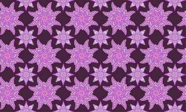 Güzel oryantal pembe soyut seamless modeli ile mor arka plan üzerinde yıldız