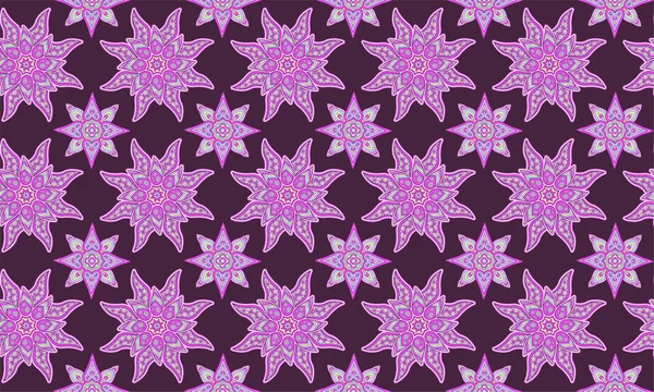 Güzel oryantal pembe soyut seamless modeli ile mor arka plan üzerinde yıldız