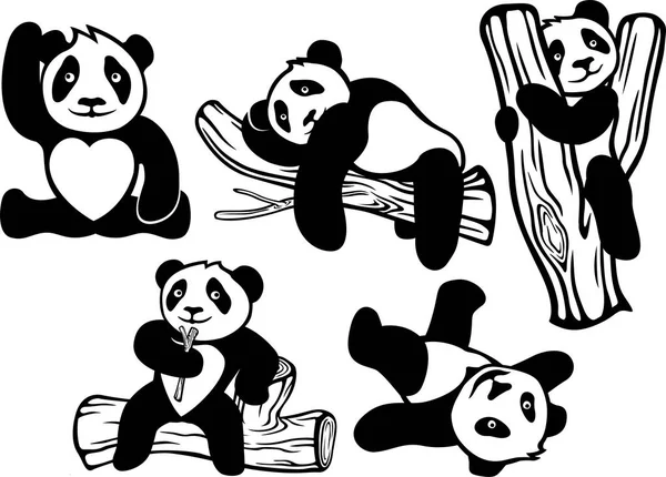 Conjunto blanco y negro con panda de dibujos animados vector, gráfico