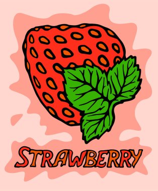 Dekoratif kırmızı çilek ile pembe arka plan üzerinde metin