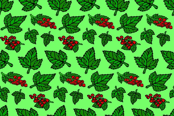Бесшовный Узор Красной Смородиной Листьями Зеленом Фоне — стоковый вектор