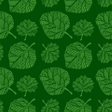 Güzel yeşil seamless modeli dekoratif yaprakları ile