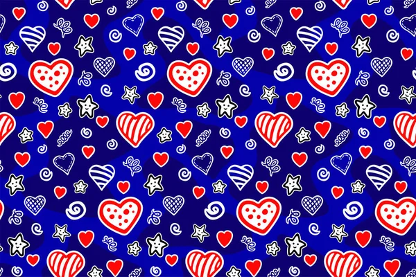 Seamless pattern with hearts and stars in the nght — Stock Vector