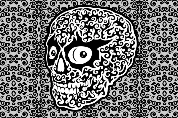 Art with decorative white skull on gray background — Stock Vector