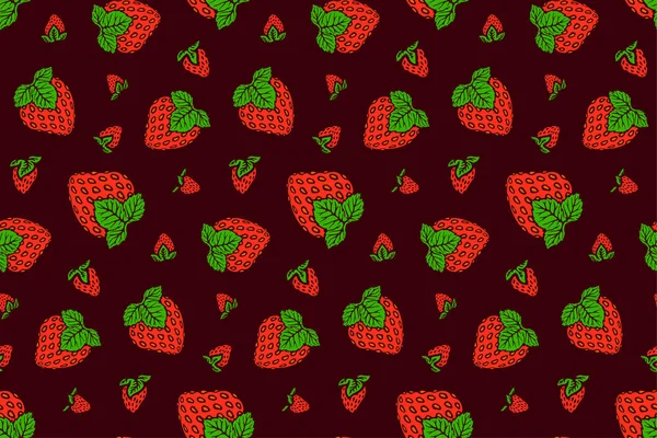 Fint mönster med jordgubbe på lila bakgrund — Stock vektor