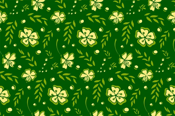 Бесшовный узор с цветами на зеленом фоне — стоковый вектор