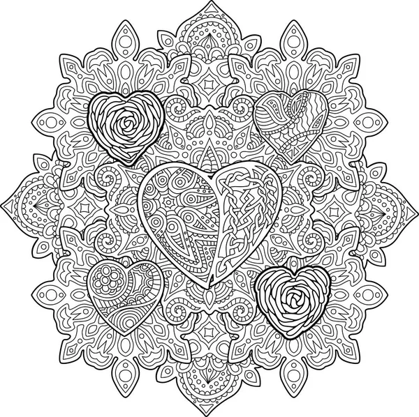 Modèle avec des cœurs pour la page de livre à colorier — Image vectorielle