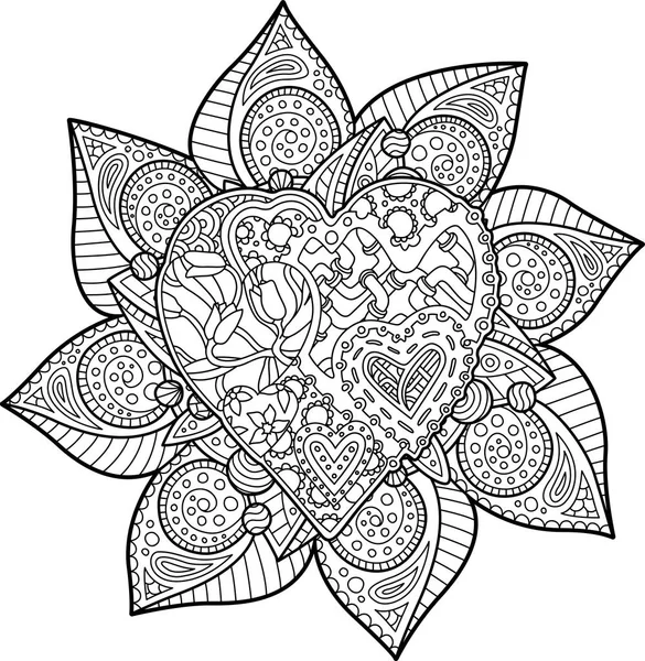 Magnifique motif d'enchevêtrement isolé avec forme de coeur — Image vectorielle