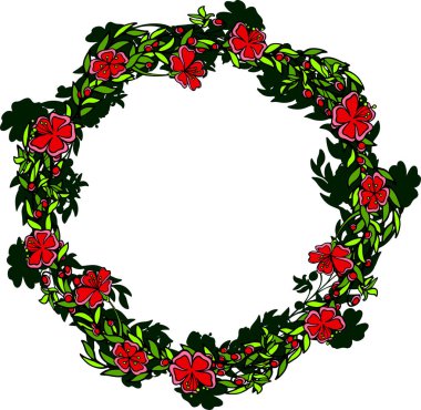 Güzel kırmızı çiçekli izole yeşil çelenk