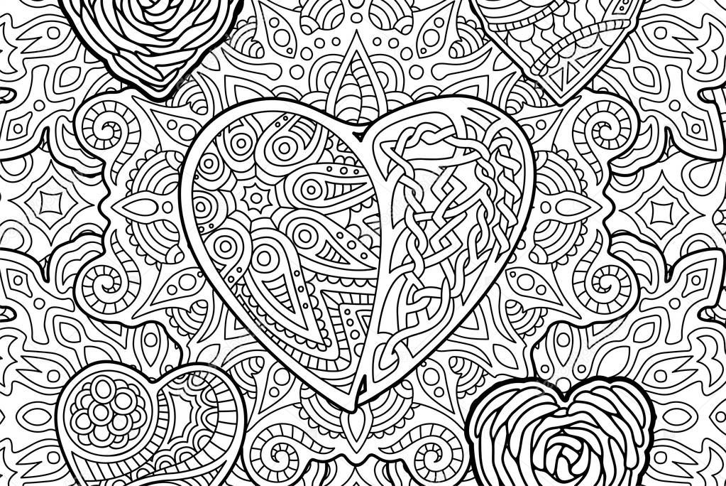 Beautiful coloring book page with the heart shape