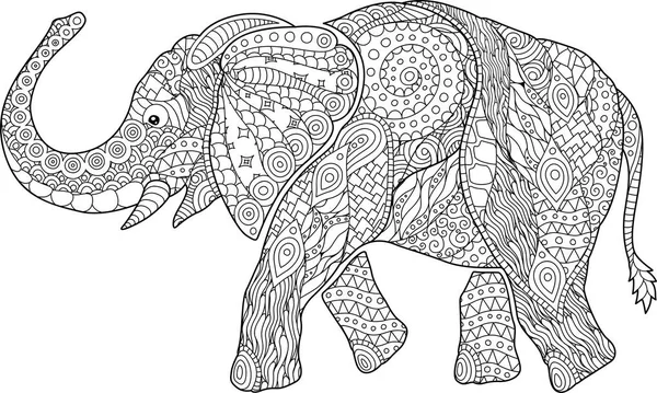 Belle page de livre de coloriage avec éléphant de dessin animé — Image vectorielle