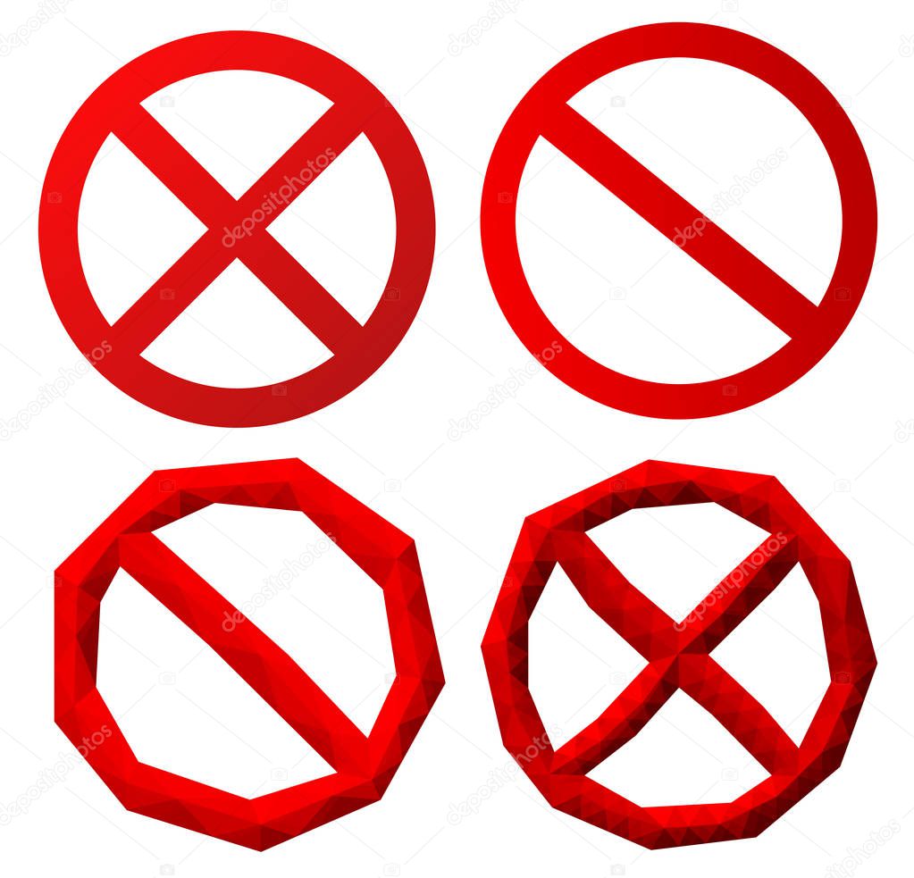 Set of icons with red symbols of prohibition on white background
