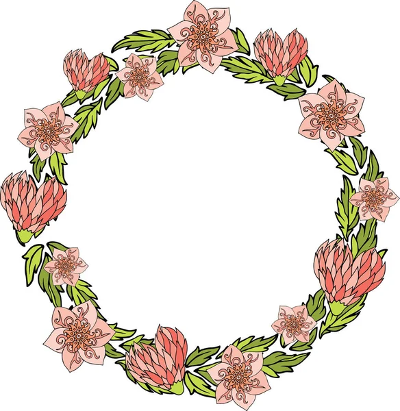 Венок с декоративными розовыми цветами и сердцами — стоковый вектор