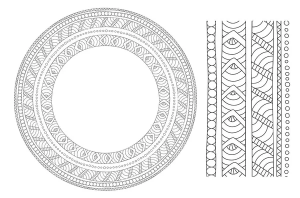 Round pattern and brushes for coloring book — Stock Vector