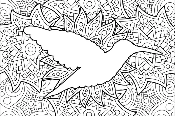 Coloring book page with silhouette of hummingbird — Stock Vector