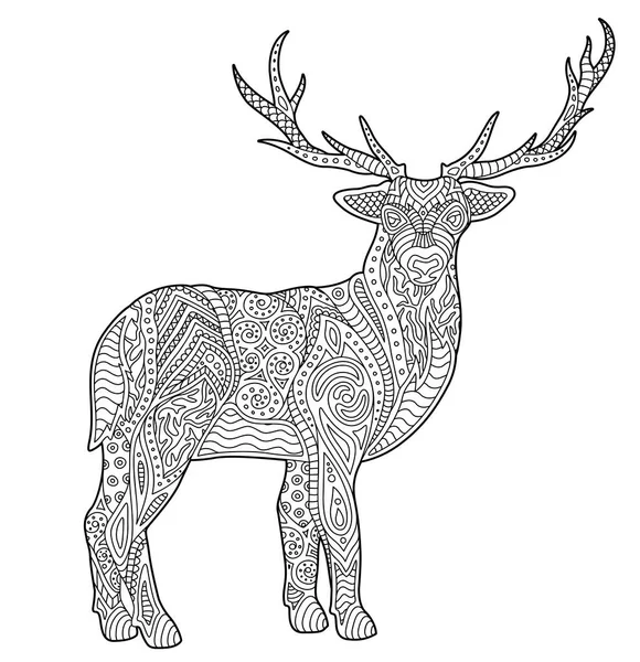 Erwachsene Malbuchseite mit stilisierten Hirschen — Stockvektor