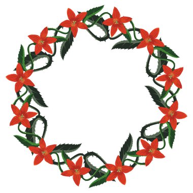 Kırmızı ile izole güzel çelenk çiçek çivili