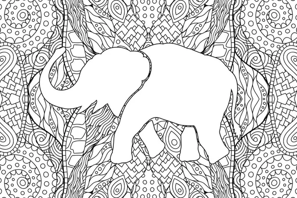 성인과 함께 코끼리 실루엣도 서 페이지를 색칠 — 스톡 벡터