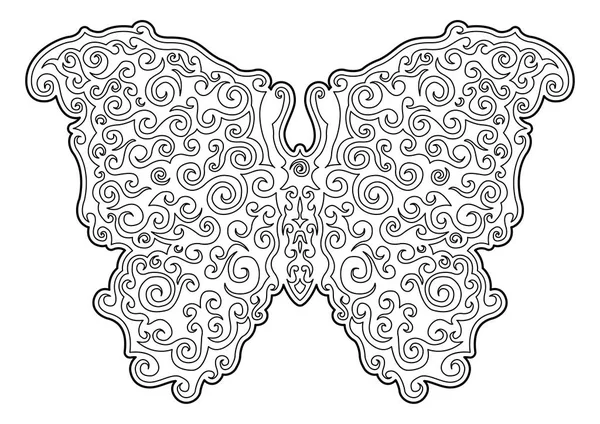 Colorear arte de la línea del libro con hermosa mariposa — Vector de stock