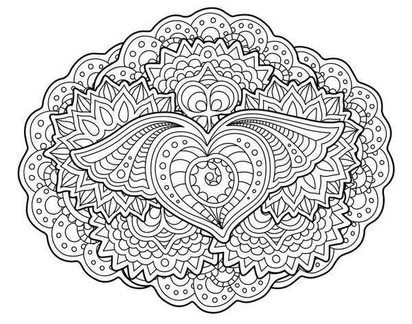 Coloriage avec coeur volant stylisé — Image vectorielle