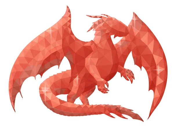 Lage poly illustratie met rode draak silhouet — Stockvector