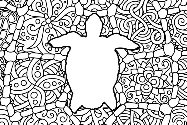 Coloriage livre avec silhouette tortue blanche — Image vectorielle