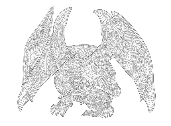 Desenho de livro para colorir adultos com dragão europeu — Vetor de Stock