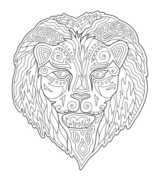 Mooie kleurplaat fotoboekpagina met leeuw hoofd — Stockvector