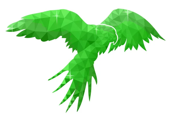 Grüne Low-Poly-Illustration mit fliegendem Papagei — Stockvektor