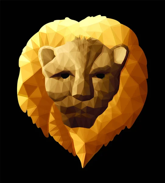 Low poly illustration with yellow lion head — Stock Vector