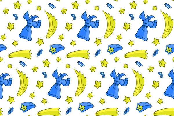 Fantasy seamless pattern with wizard and stars
