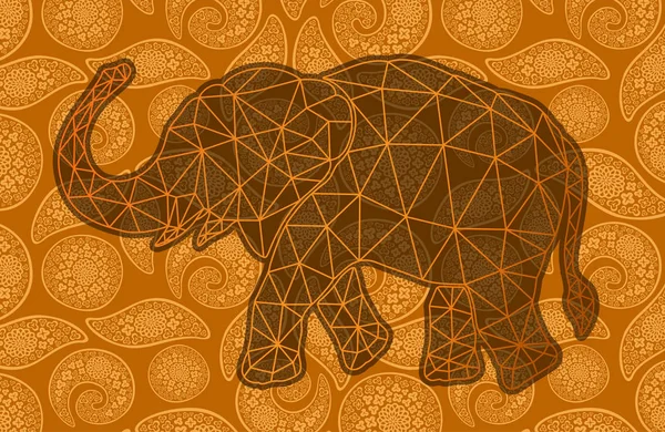 Silueta baja de elefante poli sobre fondo dorado — Vector de stock