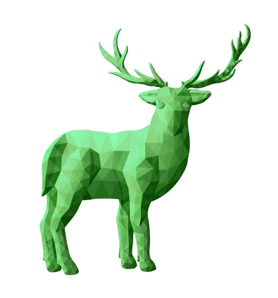 Beautiful green low poly illustration with deer — Stock Vector