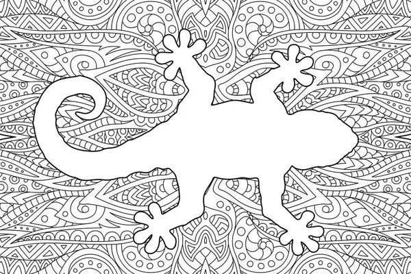 Desenho de livro para colorir com silhueta branca gecko — Vetor de Stock