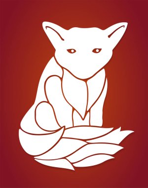 Kırmızı arka planda beyaz karikatür hayvanlar siluet