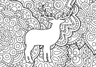 Boyama kitabı sayfası ile beyaz geyiği siluet