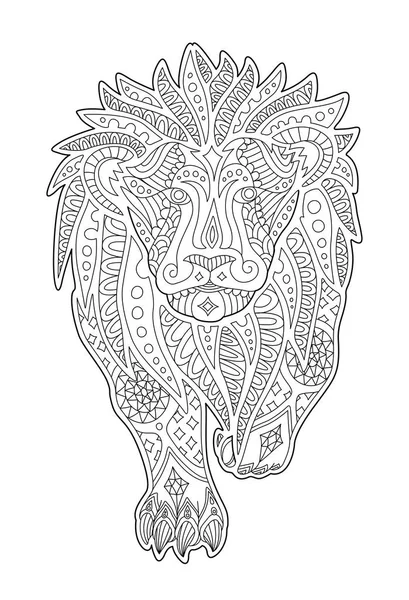 Arte para colorear página del libro con león decorativo — Vector de stock