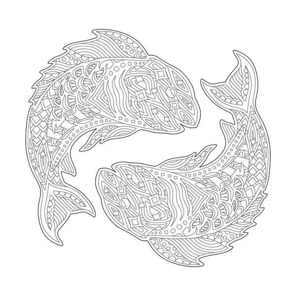 Malbuchseite mit Sternzeichen Fische — Stockvektor