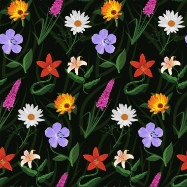 Çeşitli renk vektör çiçekleri ile dikişsiz desen