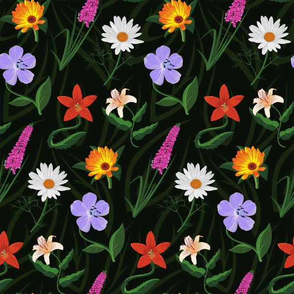 Çeşitli renk vektör çiçekleri ile dikişsiz desen