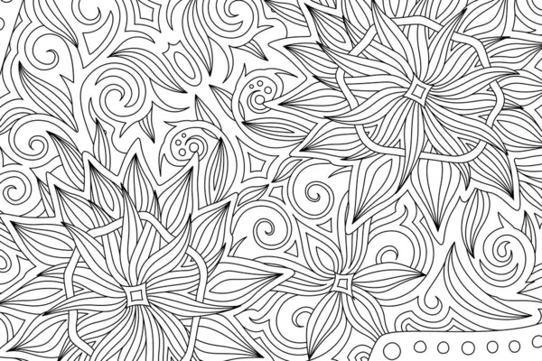 Libro para colorear página con patrón floral monocromo — Archivo Imágenes Vectoriales