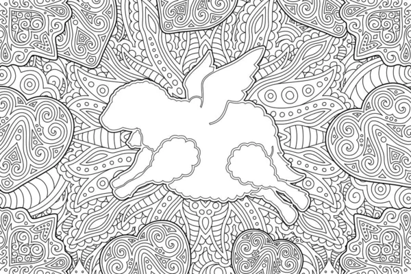 Livre de coloriage romantique avec moutons volants — Image vectorielle